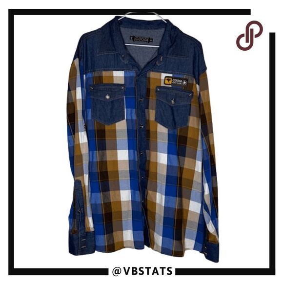 Coogi Men's Hunt Club Denim Plaid Flannel Western Button-Up Shirt Blue Size 2XL - Picture 1 of 8